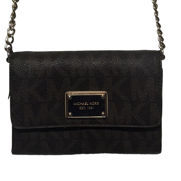 Michael Kors Handbags - Michael Kors Handbag Womens Black Chain Strap Logo Plaque Est 1981 Elegant Chic